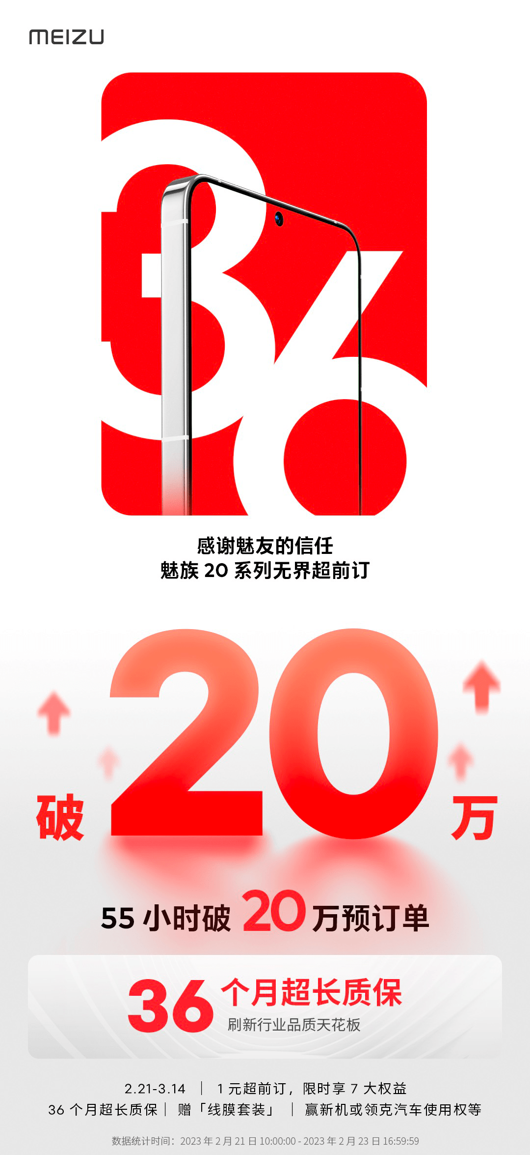 不鸣则已，魅族20一鸣惊人：36个月超长质保，打开行业新气象