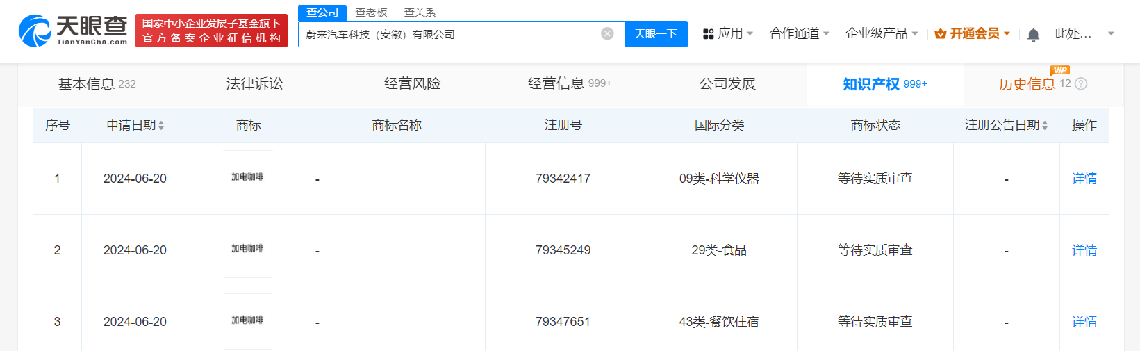 蔚来汽车申请加电咖啡商标