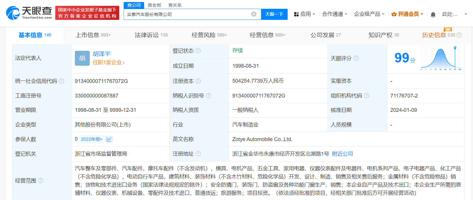 众泰汽车被强制执行9001万