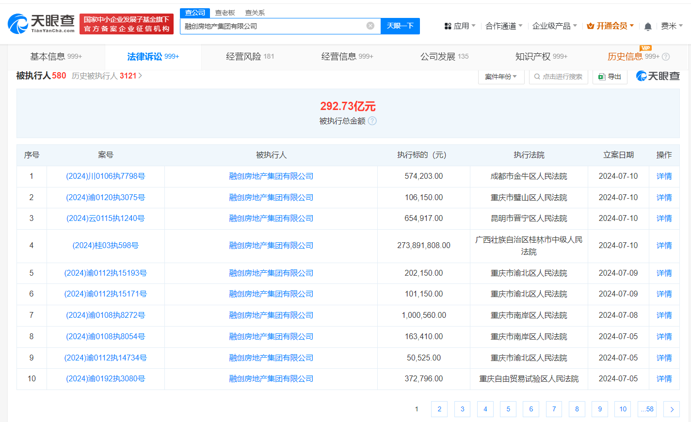 融创被强制执行2.7亿