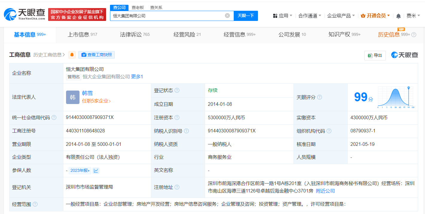 恒大集团等被强制执行4亿