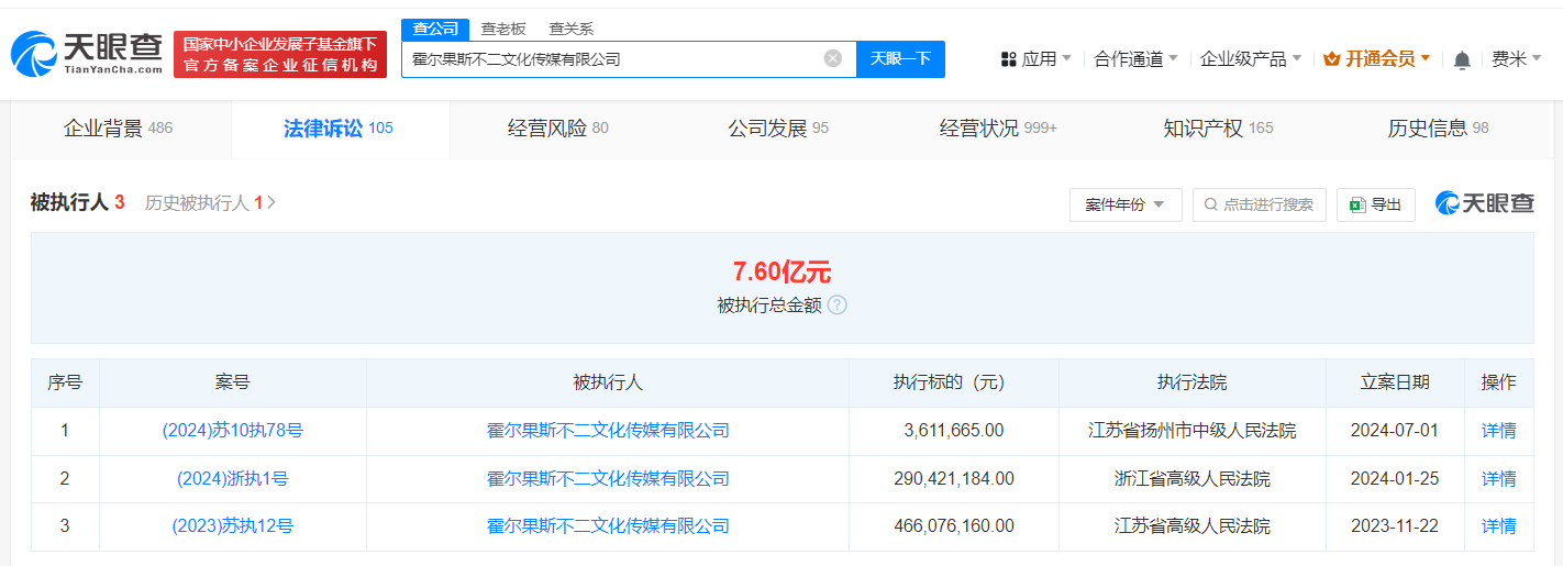 吴秀波及其公司被强执361万