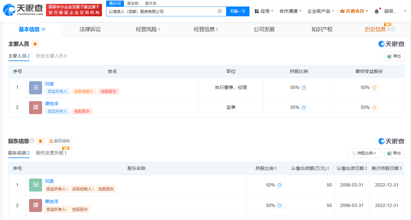 况盛夫妇公司已经营异常