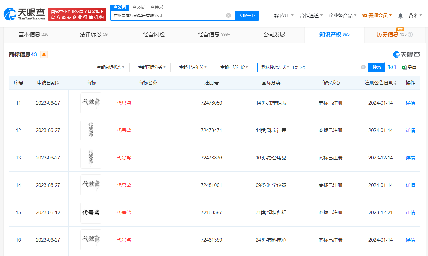 灵犀互娱申请如鸢商标