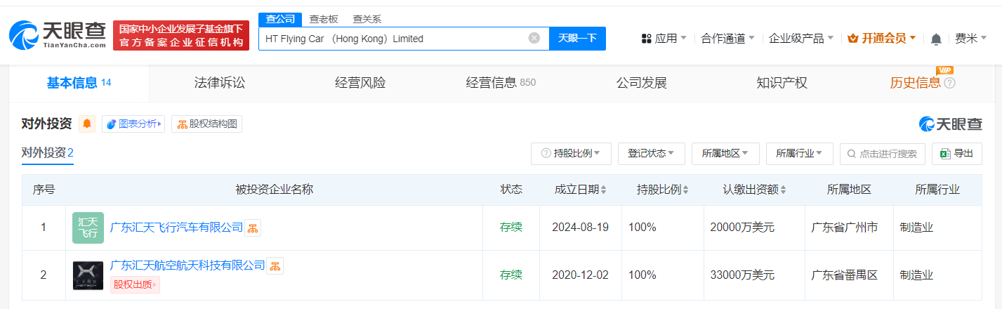 小鹏汇天飞行汽车公司注册成立