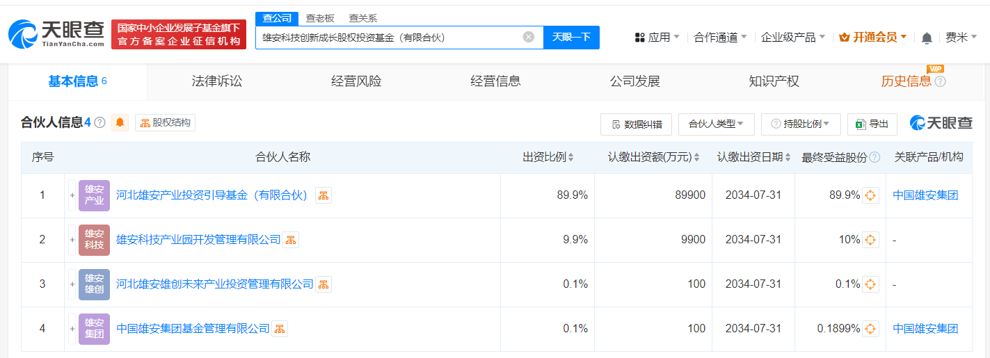 #雄安科技创新成长股权投资基金成立# 出资额10亿