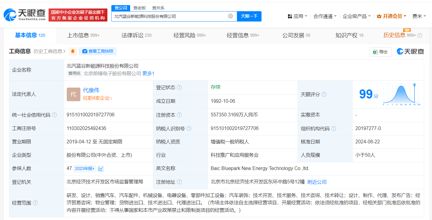 北汽蓝谷换帅完成工商变更