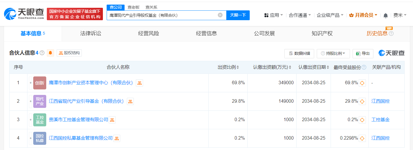 鹰潭产业引导基金登记成立# 出资额50亿