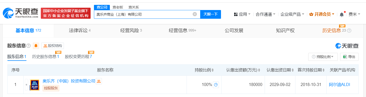 奥乐齐商业公司减资至18亿