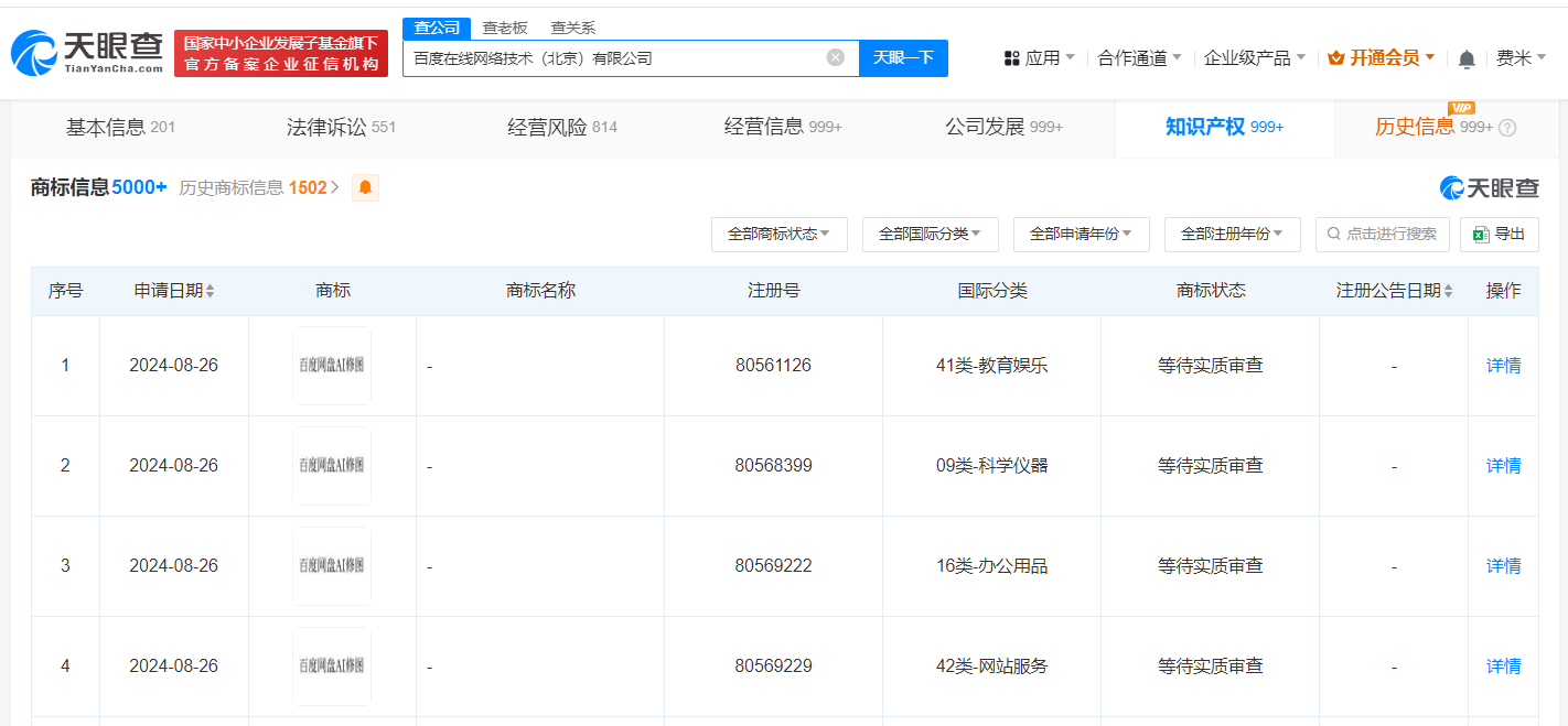 百度申请百度网盘AI修图商标