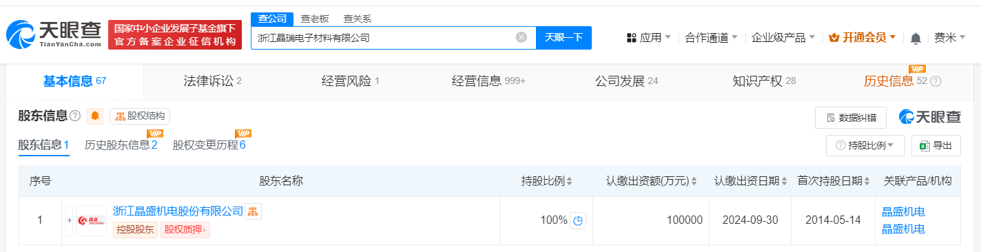 晶盛机电旗下电子材料公司增资至10亿