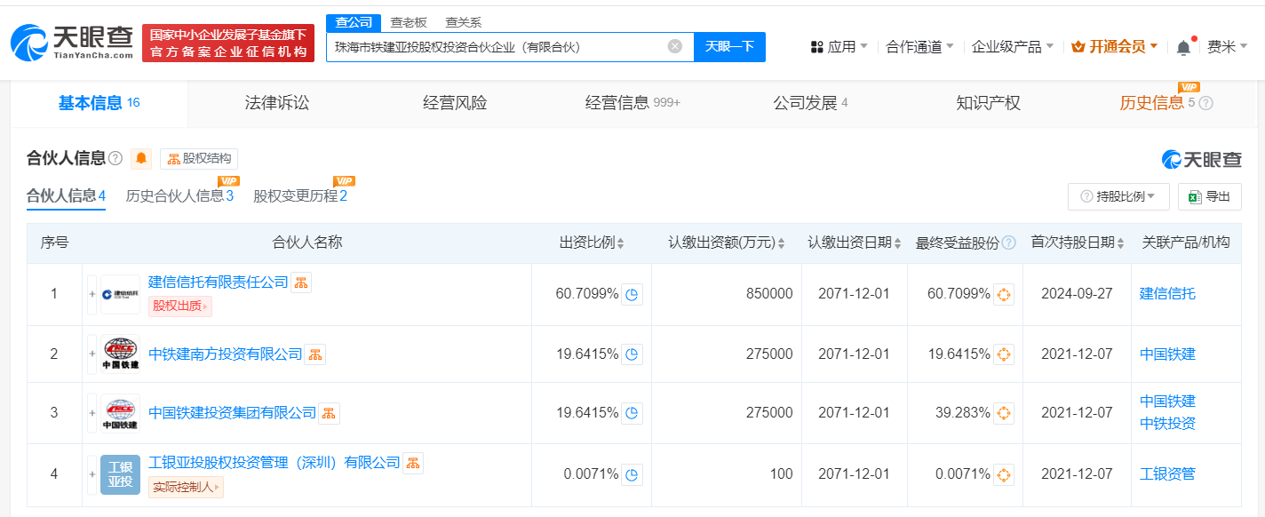 建信信托入伙中国铁建工银资管旗下股权基金