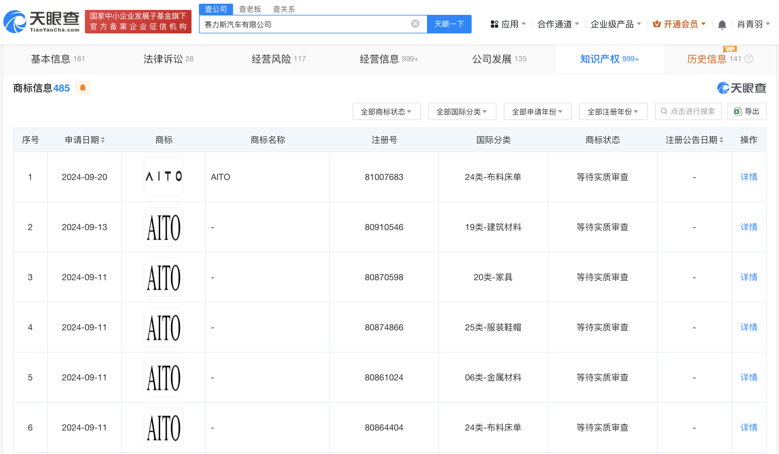 赛力斯再申请注册多枚AITO商标