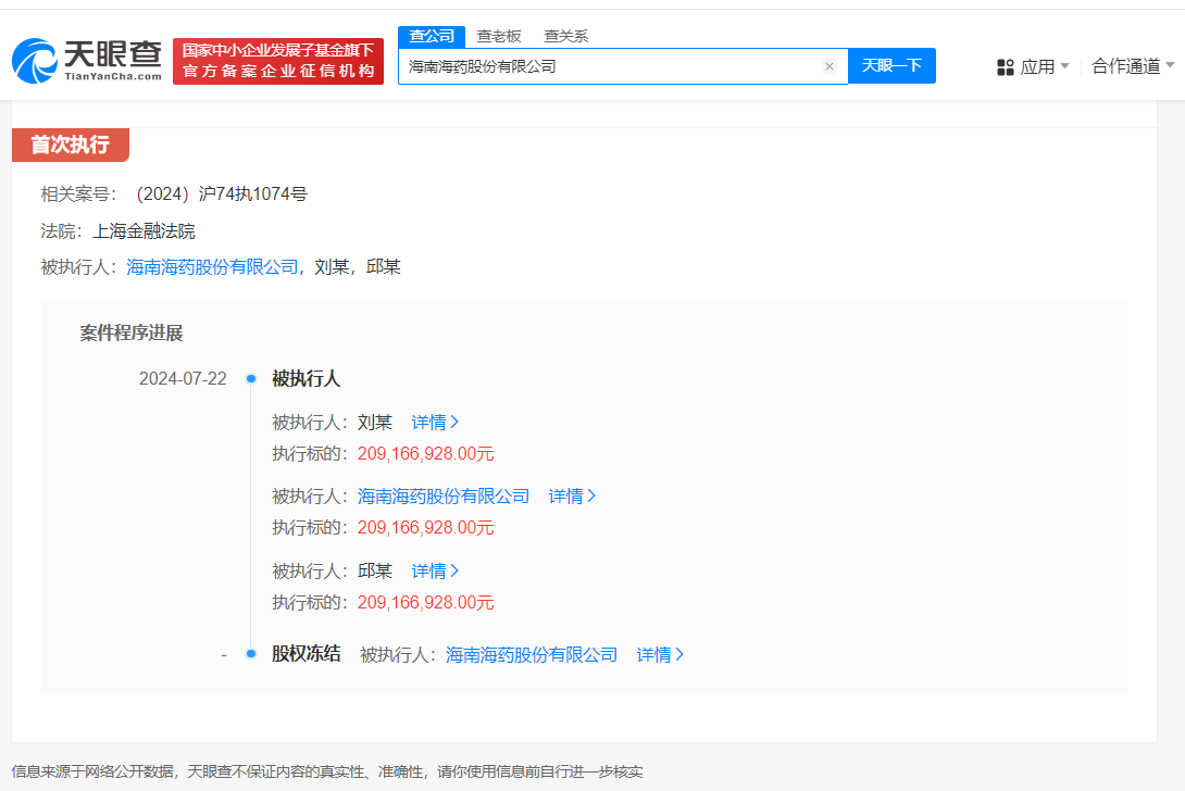 海南海药所持5.6亿股权被冻结