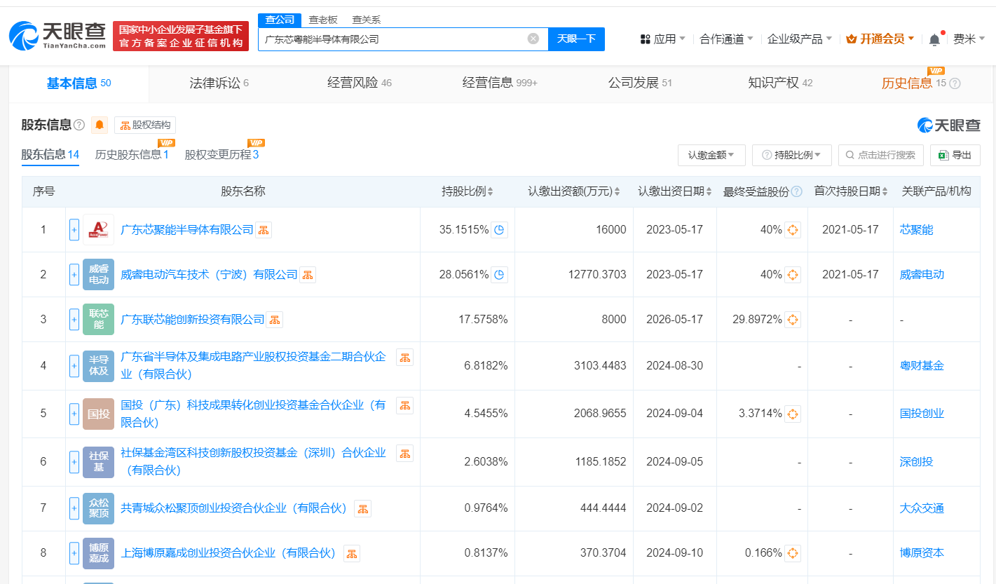 国投广东创投基金等入股芯粤能半导体