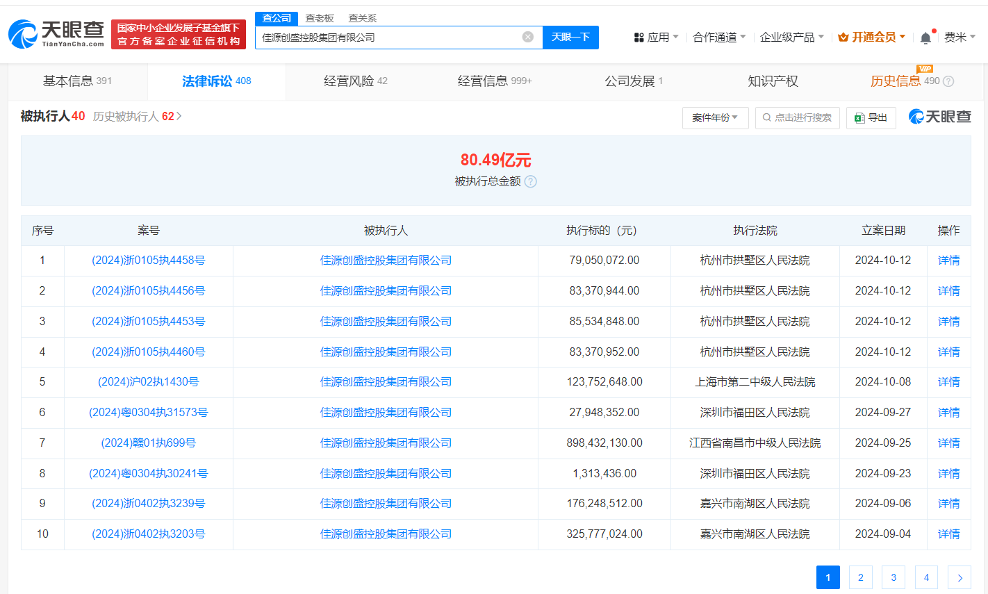 佳源集团等被强制执行3.3亿